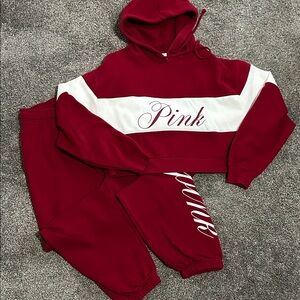 Red and White PINK Hoodie and Jogger Set